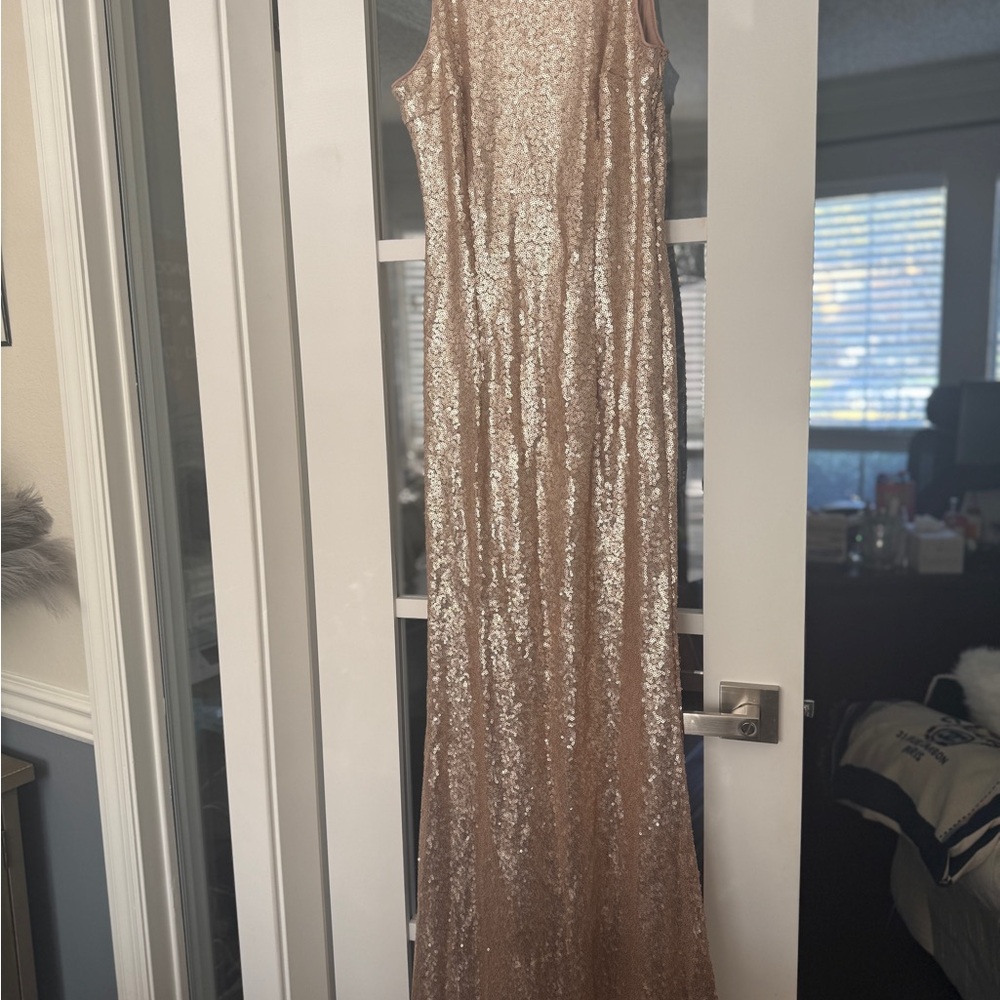 Lulus Slink and Wink Matte Rose Gold Sequin Maxi Dress- small - Picture 3 of 16